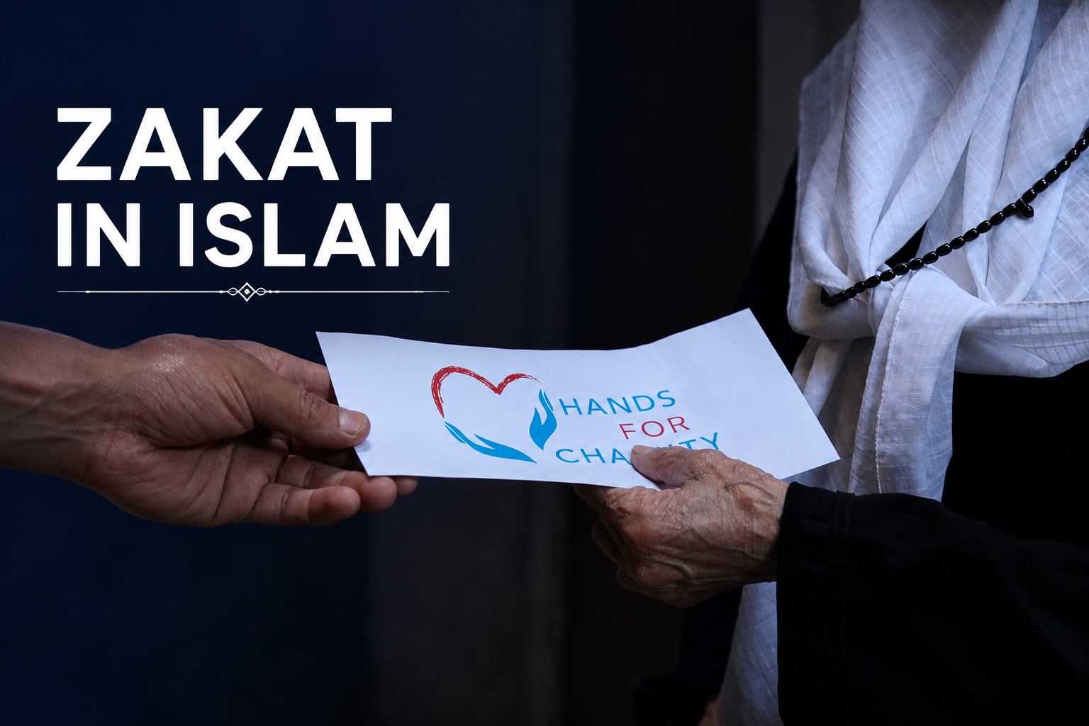 Zakat in Islam — a Hands for Charity envelope passed from one hand to another